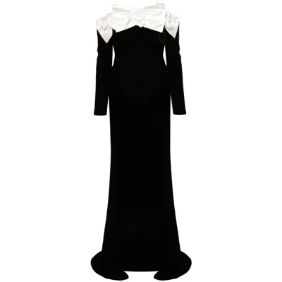 Alessandra Rich Bow-decorated Off-the-shoulder Velvet Dress In Black