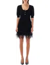 Alessandra Rich Short Dress Feather Trim In Black