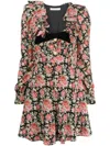 Alessandra Rich Rose Print Mini Silk Dress In Black