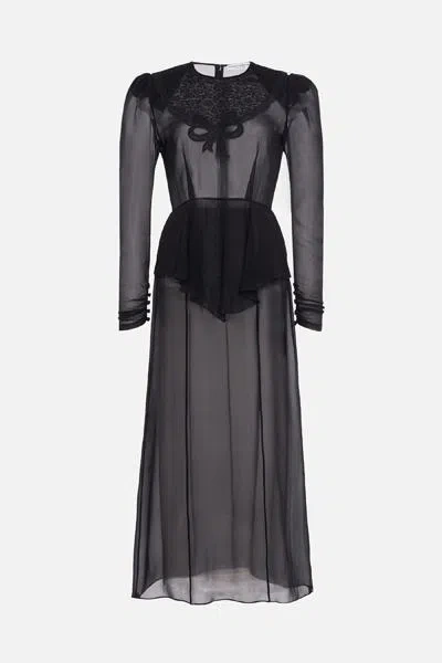 Alessandra Rich Georgette Silk Midi Dress In Black