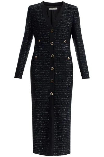 Alessandra Rich Black Sequin Tweed Midi Dress With Buttons Women