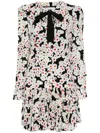 Alessandra Rich Bow-detailed Floral-print Silk Crepe De Chine Mini Dress In Black
