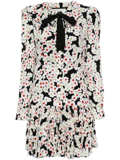 Alessandra Rich Bow-detailed Floral-print Silk Crepe De Chine Mini Dress In Multi