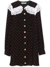 Alessandra Rich Lace-trimmed Polka-dot Silk-crepe Mini Dress In Black Red
