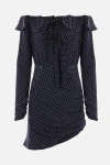Alessandra Rich Off-shoulder Polka Dots Silk Mini Dress In Navy Blue+white