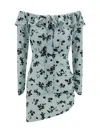 Alessandra Rich Rose Print Silk Mini Dress In Pale Blue