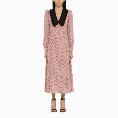 Alessandra Rich Heart-print Silk Midi Dress In Pink,black