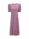 Alessandra Rich Clover-print Belted Silk Dress In Pink-white