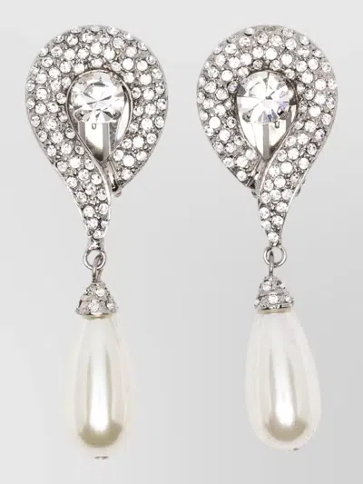 Alessandra Rich Drop Earrings Crystal Embellishments Teardrop Pearls