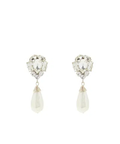 Alessandra Rich Drop-pearl Crystal Detail Earrings In White