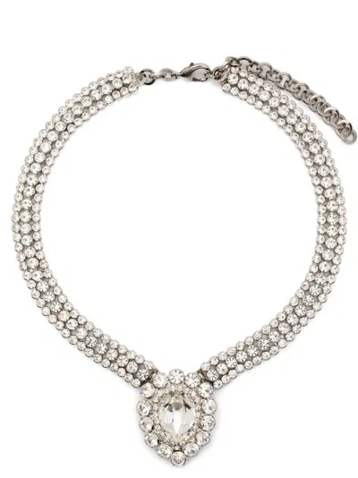 Alessandra Rich Drop Stone Necklace In Silver