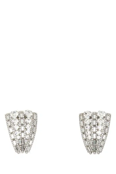 Alessandra Rich Metal Earrings Adorned Rhinestone Embellishments In Crysilver