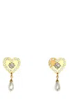 Alessandra Rich Heart-shaped Metal Earrings With Rhinestones And Crystal Embellishments In Gold