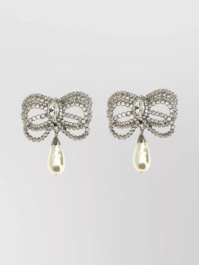 ALESSANDRA RICH EARRINGS RIBBON DROP CRYSTAL EMBELLISHMENTS