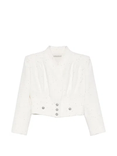 Alessandra Rich Embellished-button Cropped Jacket In White