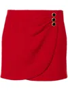 Alessandra Rich Wrap-effect Button-embellished Draped Wool Mini Skirt In Red