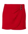 Alessandra Rich Wrap-effect Button-embellished Draped Wool Mini Skirt In Red