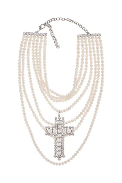 Alessandra Rich Embellished Cross Pendant Necklace In Multi