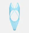 Alessandra Rich Rhinestone-embellished Cut-out Swimsuit In Light Blue
