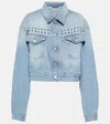 Alessandra Rich Embellished Denim Jacket In Blue