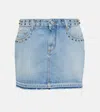 Alessandra Rich Embellished Denim Miniskirt In Blue