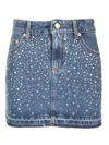 Alessandra Rich Denim Mini Skirt W/crystals In Blue