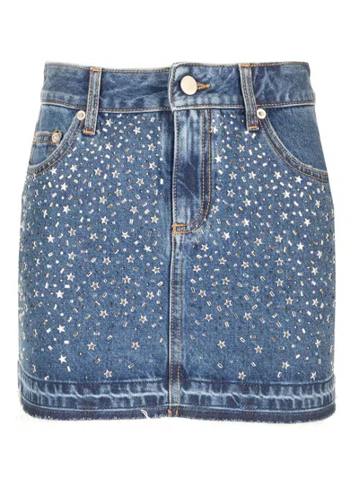 ALESSANDRA RICH EMBELLISHED DENIM SKIRT