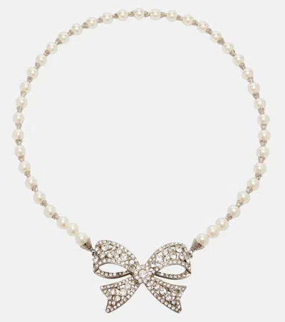 Alessandra Rich Embellished Faux Pearl Necklace In Silver
