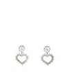 Alessandra Rich Heart-shaped Crystal Dangle Earrings In White
