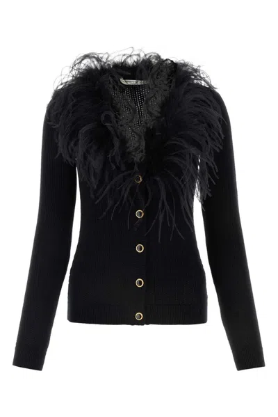 Alessandra Rich Embellished Knitted Cardigan In Black