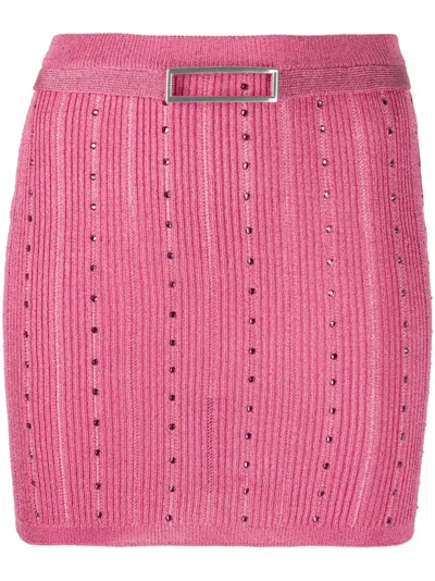 Alessandra Rich Embellished Knitted Miniskirt In Pink