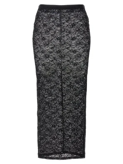 Alessandra Rich Embellished Laced Midi Skirt In Black