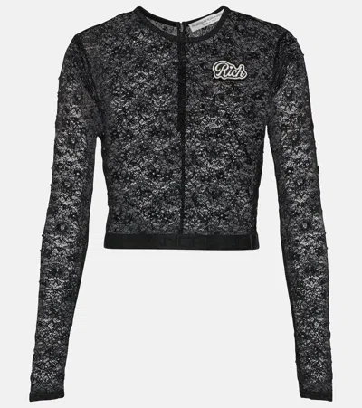 Alessandra Rich Stretch Lace Top W/ Hotfix In Black