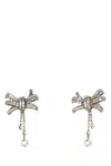 Alessandra Rich Metal Bow Earrings With Crystal And Pearl In Metallic