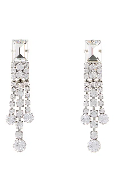 Alessandra Rich Embellished Metal Earrings, 9.5 Cm Height X 2 Cm Width In Silver