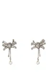 Alessandra Rich Metal Bow Earrings With Crystal And Pearl In Metallic
