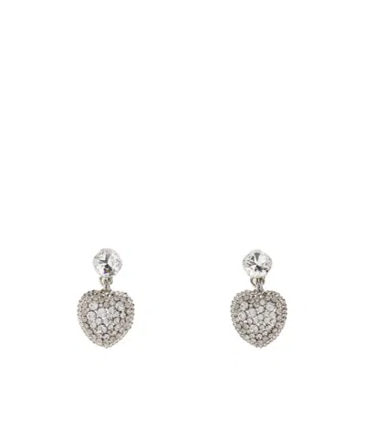 Alessandra Rich Embellished Metal Heart Earrings In Neutral