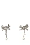 Alessandra Rich Metal Bow Earrings With Crystal And Pearl In Metallic