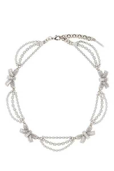 Alessandra Rich Embellished Metal Necklace With Glass, Min/max Circumference 41-48 Cm In Silver