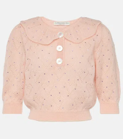 Alessandra Rich Embellished Mohair-blend Crop Top In Pink