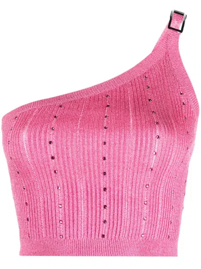 Alessandra Rich Embellished One-shoulder Top In Fuchsia