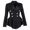 Alessandra Rich Embellished Peplum Blazer In Black Wool In Black