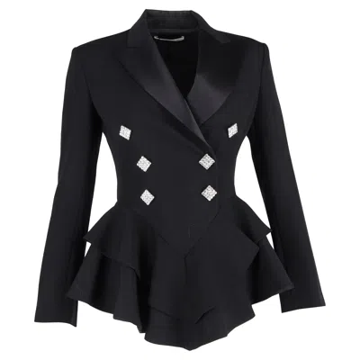 Alessandra Rich Embellished Peplum Blazer In Black Wool