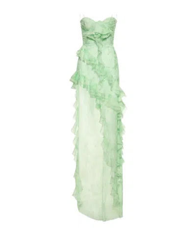 Alessandra Rich Embellished Printed Silk Georgette Dress In Green