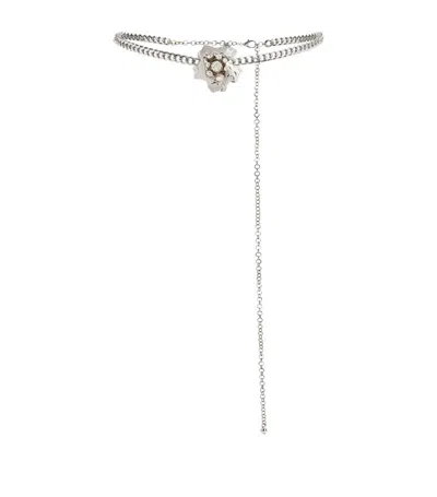 Alessandra Rich Embellished Rose Chain Belt In Silver