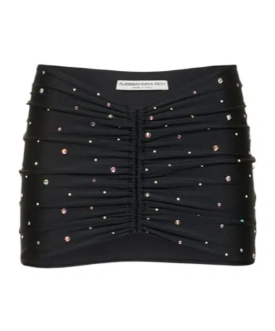Alessandra Rich Embellished Shiny Jersey Mini Skirt In Black