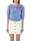 ALESSANDRA RICH ALESSANDRA RICH EMBELLISHED SHORT PUFF SLEEVED KNITTED TOP