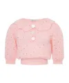 Alessandra Rich Embellished Short Puff Sleeved Knitted Top In Pink
