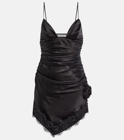 Alessandra Rich Embellished Silk-blend Satin Minidress In Black