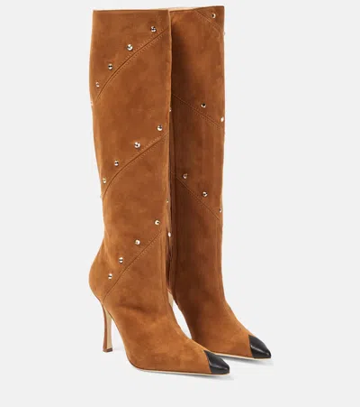 Alessandra Rich Stiefel Aus Veloursleder In Brown-black